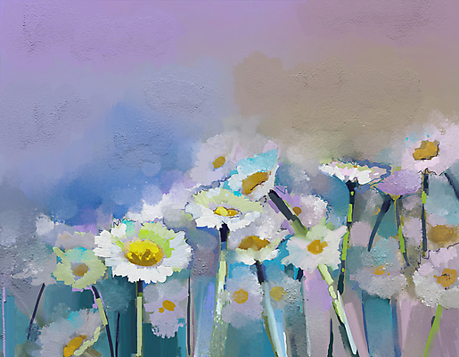 JPG 해외이미지 꽃 여러송이 일러스트 사람없음 그림 데이지 손그림 유화 해외202004 해외일러스트 식물 다수 미술 파일형식 이미지허브