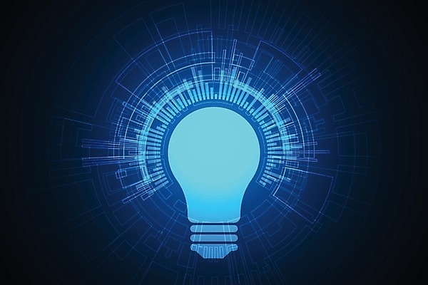 EPS 해외이미지 디자인 컨셉 일러스트 추상 미래 사람없음 그래픽 파란색 디지털 전구모양 해외202004 해외일러스트 모양 컬러 무늬 전구 파일형식 벡터 이미지허브