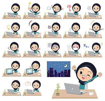 EPS 해외이미지 여자 노년 할머니 일러스트 미소 여러명 노트북 컴퓨터 업무 해결 단절 두바이 노인여자만 해외202004 해외일러스트 다수 표정 사람 성인 전자제품 작업 아랍에미리트 여자만 노인만 파일형식 벡터 이미지허브