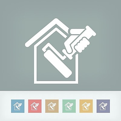 EPS 해외이미지 일러스트 회사 노동자 주택 건물 장식 컬러풀 페인트 붓 업무 심볼 그림 롤 롤러 페인트붓 화가 니스 해외202004 해외일러스트 직업 건축물 컬러 비즈니스 작업 파일형식 벡터 이미지허브