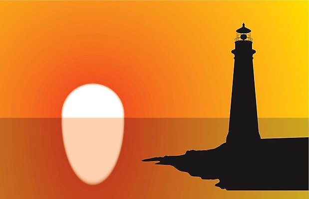 EPS 해외이미지 일러스트 등대 건물 물 빛 태양 반사 탑 검은색 일몰 고립 해외202004 해외일러스트 자연요소 건축물 컬러 노을 파일형식 벡터 이미지허브