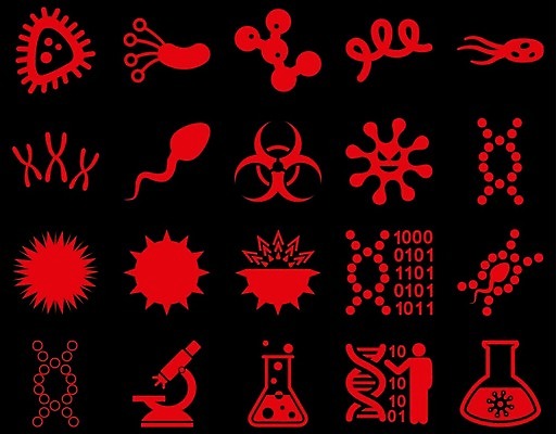 EPS 해외이미지 과학 일러스트 검은배경 세포 건강 현미경 경고 안전 약 죽음 바이러스 해충 질병 위험 플라스크 생물학 감염 전염 염색체 박테리아 기생충 도발 화학물질 해외202004 해외일러스트 교육 백그라운드 컨셉 의학 실험기구 검은색 화학 벌레 생명공학 파일형식 벡터 이미지허브