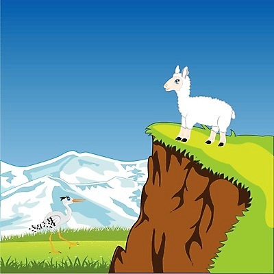 EPS 해외이미지 식물 동물 계절 꽃 일러스트 포유류 자연 조류 하늘 산 풍경 경사 초록색 여름 시골 양 최고 허브 그림 타입 동물상 땅바닥 황새 해외202004 해외일러스트 컬러 바닥 조형물 생태계 파일형식 벡터 이미지허브