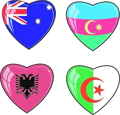 EPS 해외이미지 모양 전통 문화 일러스트 사랑 장식 빛 컴퓨터 세트 숫자 3D 평화 자유 흰색 하트 깃발 호주 만화 수집 심볼 사인 그림 배지 애국심 아제르바이잔 알바니아 알제리 전국 해외202004 해외일러스트 문자 감정 나라 컬러 컨셉 아프리카 전자제품 오세아니아 디지털합성 파일형식 벡터 남유럽 이미지허브