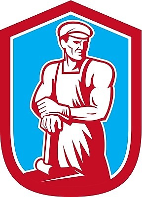 EPS 해외이미지 남자 산업 일러스트 노동자 기댐 망치 무역 복고 방패 판매원 대장장이 해외202004 해외일러스트 직업 모션 사람 공구 파일형식 벡터 이미지허브