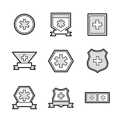 EPS 해외이미지 디자인 일러스트 세트 약 원형 구급차 심볼 사인 육각형 방패 해외202004 해외일러스트 도형 의학 자동차 파일형식 벡터 이미지허브