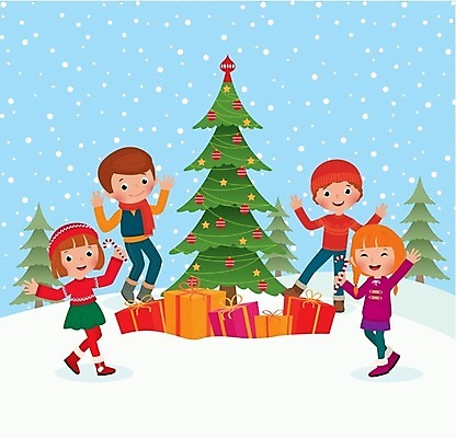 EPS 해외이미지 행복 크리스마스 겨울 일러스트 선물 미소 소년 야외 친구 크리스마스트리 파티 우정 축하 달콤 해외202004 해외일러스트 계절 기념일 남자 감정 어린이 컨셉 관계 표정 이벤트 맛 파일형식 벡터 이미지허브