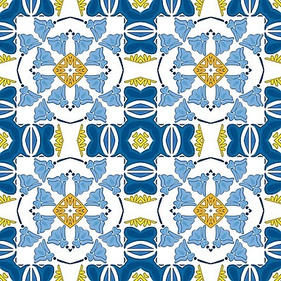 EPS 해외이미지 전통 디자인 패턴 오렌지 일러스트 벽지 추상 장식 파란색 노란색 흰색 포르투갈 타일 묘사 정사각형 모자이크 스페인어 아라베스크 엘리먼트 튀니지 해외202004 해외일러스트 도형 유럽 컬러 무늬 과일 아프리카 파일형식 벡터 이미지허브