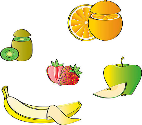 EPS 해외이미지 음식 백그라운드 오렌지 과일 일러스트 딸기 바나나 건강 키위 여름 흰색 사과 건강식 고립 해외202004 해외일러스트 계절 컬러 파일형식 벡터 이미지허브