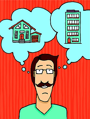 EPS 해외이미지 남자 안경 컨셉 일러스트 아파트 주택 아이디어 비교 선택 명상 연립주택 해외202004 해외일러스트 잡화 사람 건물 파일형식 벡터 이미지허브