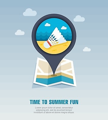 EPS 해외이미지 구름 디자인 지도 일러스트 사람없음 여름휴가 바캉스 셔틀콕 배드민턴 해외202004 해외일러스트 자연요소 스포츠용품 휴가 구기 파일형식 벡터 여름_계절 이미지허브