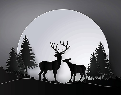 EPS 해외이미지 동물 계절 실루엣 종이 야생동물 일러스트 포유류 자연 사슴 뿔 미술 장식 달러 검은색 달 숲 꼬리 사냥 내추럴 순록 해외202004 해외일러스트 자연요소 컬러 돈 문화예술 촬영기법 생태계 파일형식 벡터 이미지허브