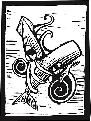 EPS 해외이미지 바다 일러스트 낚시 수영 수확 오징어 복고 사냥 부리 문어 촉수 목판화 몬스터 해외202004 해외일러스트 농업 레저 연체동물 수중동물 수상스포츠 파일형식 벡터 이미지허브