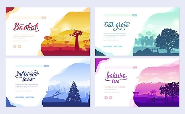 EPS 해외이미지 식물 계절 포스터 일러스트 자연 풍경 팜플렛 사람없음 책 여름 울타리 벚꽃 시골 티켓 잡지 대나무 초대 지역 상록수 사바나 해외202004 해외일러스트 나무 꽃 간행물 담장 생태계 파일형식 벡터 이미지허브