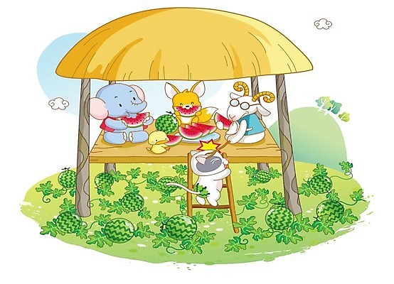 EPS 해외이미지 클립아트 동물 과일 일러스트 휴가 염소 코끼리 수박 여름 정원 고양이 화목 신선 그룹 소 오두막 만화 해외202004 해외일러스트 계절 컨셉 포유류 반려동물 파일형식 벡터 이미지허브