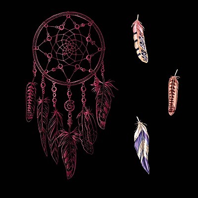 EPS 해외이미지 전통 일러스트 사람없음 장식 꿈 자주색 깃털 부적 드림캐쳐 해외202004 해외일러스트 컬러 파일형식 벡터 이미지허브