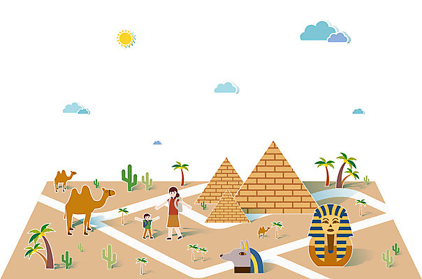 전신 나무 식물 동물 구름 건축물 여자 남자 길 아들 어린이 여행 일러스트 가족 엄마 휴가 산 선인장 이집트 서기 사람 소년 성인 두명 관광지 세계 야자수 태양 세계여행 피라미드 낙타 스핑크스 팝업일러스트 국내일러스트 AI파일 자연요소 건축 포유류 관계 모션 아프리카 랜드마크 파일형식 벡터