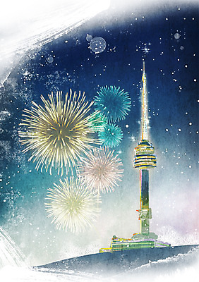 PSD 계절 별 백그라운드 겨울 일러스트 밤하늘 조명 불꽃놀이 풍경 사람없음 탑 축제 추위 남산타워 겨울배경 국내일러스트 자연요소 건축물 놀이 하늘 야간 남산 파일형식