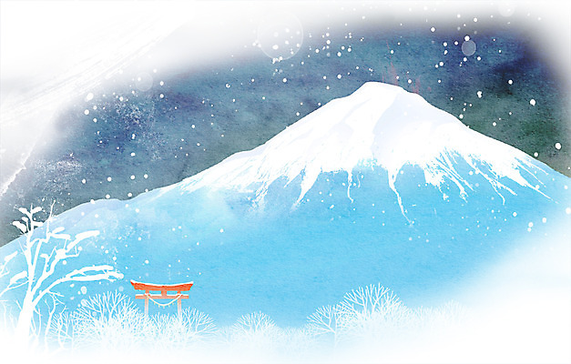 PSD 나무 식물 계절 별 백그라운드 겨울 일러스트 밤하늘 산 풍경 사람없음 추위 눈 후지산 겨울배경 국내일러스트 자연요소 하늘 날씨 일본 세계문화유산 야간 파일형식