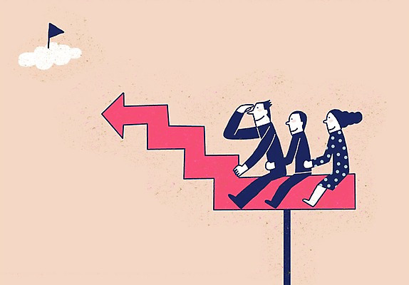 전신 PSD 구름 여자 남자 화살표 백그라운드 일러스트 비즈니스 사람 앉기 정장 성인 세명 계단 깃발 직장인 비즈니스맨 비즈니스우먼 방향 상승 성인만 국내일러스트 자연요소 직업 옷 컨셉 모션 파일형식