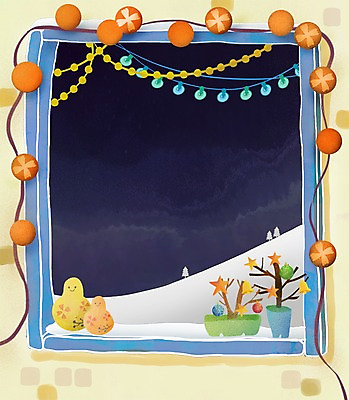 PSD 나무 식물 계절 화분 백그라운드 겨울 일러스트 창문 풍경 사람없음 장식 추위 방울 눈 겨울배경 국내일러스트 자연요소 날씨 파일형식