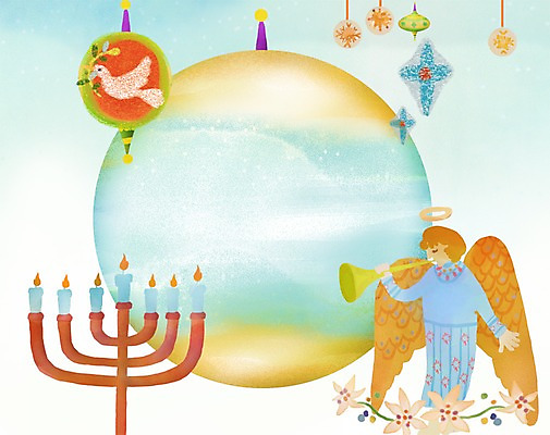 PSD 식물 동물 계절 꽃 백그라운드 겨울 날개 일러스트 초 조류 천사 풍경 사람없음 추위 방울 구슬 나팔 겨울배경 국내일러스트 악기 장식 파일형식