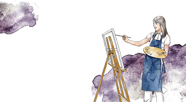 PSD 직업 학생 라이프스타일 여자 교육 대학생 일러스트 미술 한명 서기 들기 사람 상반신 라이프 앞치마 미술도구 구직 붓 체험 팔레트 목표 계획 이젤 그림 대학교 열정 여자만 여자한명만 국내일러스트 1 감정 컨셉 학교 모션 문화예술 생활 오브젝트 파일형식