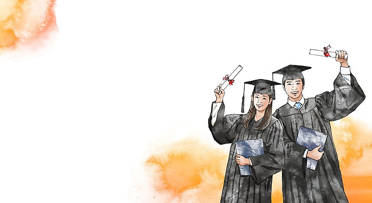 PSD 직업 학생 라이프스타일 여자 교육 남자 대학생 일러스트 학사모 졸업 서기 웃음 들기 사람 상반신 두명 라이프 손들기 구직 졸업가운 체험 목표 계획 졸업장 대학교 열정 국내일러스트 모자_잡화 감정 컨셉 학교 모션 표정 생활 가운 파일형식