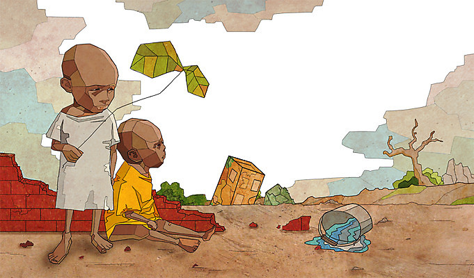 전신 PSD 나무 식물 남자 어린이 일러스트 아프리카 나뭇잎 벽돌 서기 사람 앉기 소년 두명 물 손상 슬픔 위험 가난 사회이슈 기아 양동이 사회복지 복지 물부족 난민 고아 영양실조 남자만 어린이만 소년만 구호활동 국내일러스트 자연요소 감정 나라 컨셉 잎 모션 파일형식