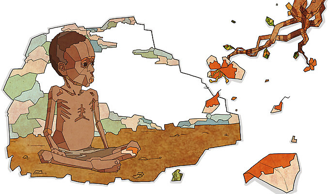 전신 PSD 나무 식물 남자 꽃 어린이 일러스트 아프리카 한명 사람 앉기 소년 슬픔 위험 가난 사회이슈 기아 사회복지 복지 난민 고아 말라깽이 영양실조 남자만 남자한명만 어린이만 소년만 소년한명만 구호활동 국내일러스트 1 감정 나라 컨셉 모션 파일형식