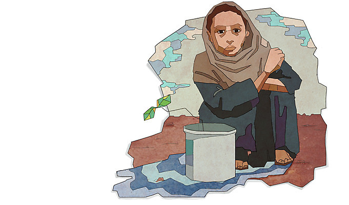 전신 PSD 식물 여자 어린이 일러스트 나뭇잎 통 한명 사람 앉기 성인 슬픔 위험 가난 사회이슈 기아 사회복지 복지 난민 고아 영양실조 터번 여자만 여자한명만 구호활동 국내일러스트 1 감정 컨셉 잎 모션 머리장식 파일형식