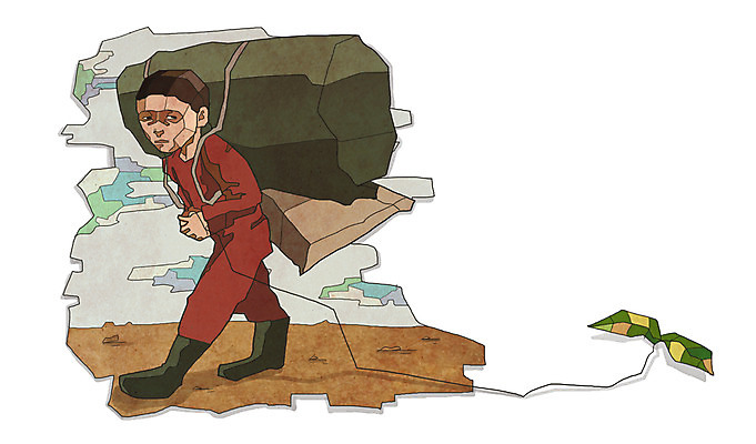 전신 PSD 식물 남자 어린이 일러스트 나뭇잎 한명 서기 들기 사람 소년 슬픔 짐 위험 가난 사회이슈 기아 사회복지 복지 난민 고아 영양실조 남자만 남자한명만 어린이만 소년만 소년한명만 구호활동 국내일러스트 1 감정 컨셉 잎 모션 파일형식