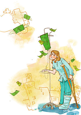 전신 PSD 여자 지폐 돈 일러스트 한명 서기 사람 성인 금융 경제 환자 상처 가난 링거 붕대 목발 푸어족 부족 낭비 깁스 과소비 여자만 여자한명만 성인여자만 성인만 국내일러스트 1 컨셉 의학 의료기기 모션 의료용품 재산 소비 신조어 파일형식