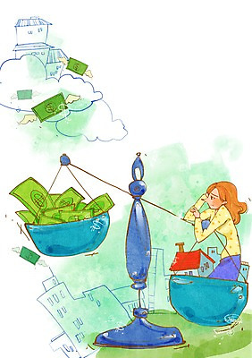 PSD 건축물 여자 지폐 돈 일러스트 주택 저울 한명 사람 앉기 상반신 성인 금융 경제 가난 푸어족 부족 낭비 과소비 여자만 여자한명만 성인여자만 성인만 국내일러스트 1 건축 컨셉 모션 건물 재산 소비 신조어 파일형식