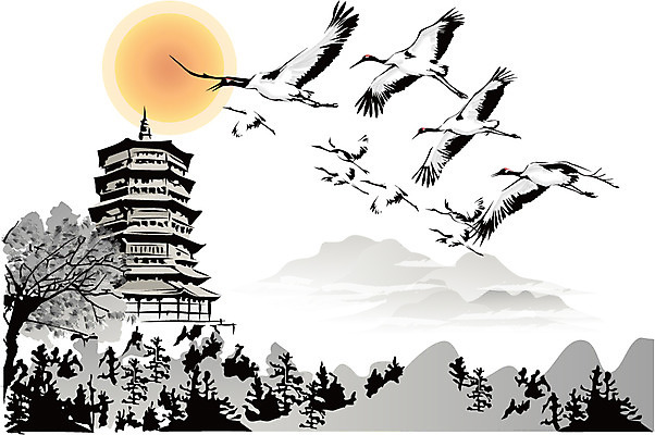 나무 식물 동물 한국문화 한국전통 전통 건축물 전통문화 백그라운드 일러스트 자연 조류 새해 산 수묵화 사람없음 태양 탑 학 동양화 한국화 국내일러스트 AI파일 자연요소 동양문화 건축 문화 한국 미술 생태계 파일형식 벡터