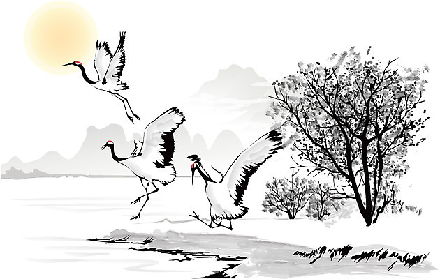 나무 식물 동물 한국문화 한국전통 전통 전통문화 호수 백그라운드 일러스트 자연 조류 새해 산 수묵화 사람없음 강 태양 학 동양화 한국화 국내일러스트 AI파일 자연요소 동양문화 문화 한국 미술 생태계 파일형식 벡터