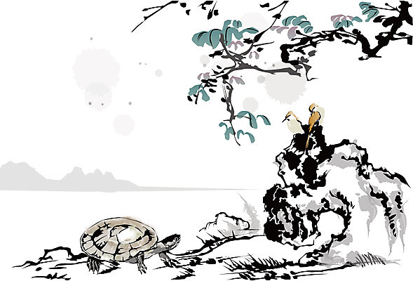 나무 식물 동물 한국문화 한국전통 전통 전통문화 호수 백그라운드 일러스트 자연 조류 새해 산 수묵화 사람없음 강 태양 돌_바위 바위 나뭇가지 거북이 동양화 한국화 국내일러스트 AI파일 자연요소 동양문화 문화 파충류 한국 미술 생태계 파일형식 벡터