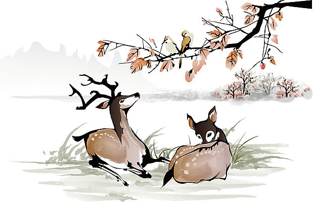 나무 식물 동물 한국문화 한국전통 전통 전통문화 호수 백그라운드 일러스트 자연 조류 사슴 새해 수묵화 사람없음 강 나뭇가지 동양화 한국화 국내일러스트 AI파일 동양문화 문화 포유류 한국 미술 생태계 파일형식 벡터