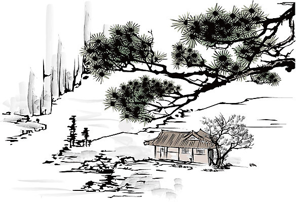 나무 식물 한국문화 한국전통 전통 건축물 전통문화 호수 백그라운드 일러스트 자연 새해 주택 수묵화 사람없음 강 나뭇가지 동양화 한국화 국내일러스트 AI파일 동양문화 건축 문화 한국 미술 건물 생태계 파일형식 벡터