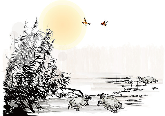 식물 동물 한국문화 한국전통 전통 전통문화 호수 백그라운드 일러스트 자연 조류 새해 수묵화 사람없음 강 태양 풀 거북이 동양화 한국화 국내일러스트 AI파일 자연요소 동양문화 문화 파충류 한국 미술 생태계 파일형식 벡터