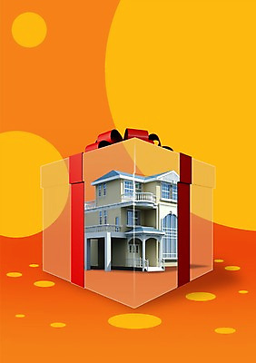 PSD 편집 편집이미지 건축물 건축 포장 부동산 주택 선물 사람없음 건물 선물상자 상자 3D 미니어처 이층집 편집3D 모형 재산 디지털합성 파일형식