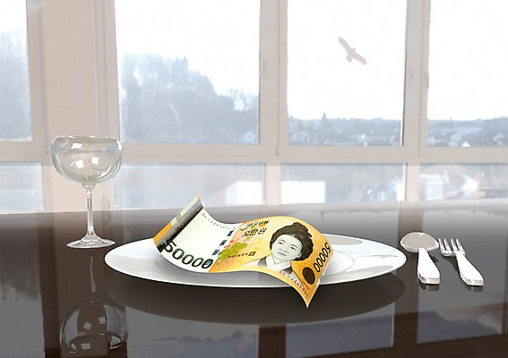 PSD 편집 편집이미지 식기 접시 포크 지폐 돈 와인잔 창문 식탁 탁자 조류 풍경 사람없음 그래픽 금융 경제 3D 숟가락 원화 입체 오만원 오천원 편집3D 동물 가구 술잔 수저 재산 디지털합성 파일형식