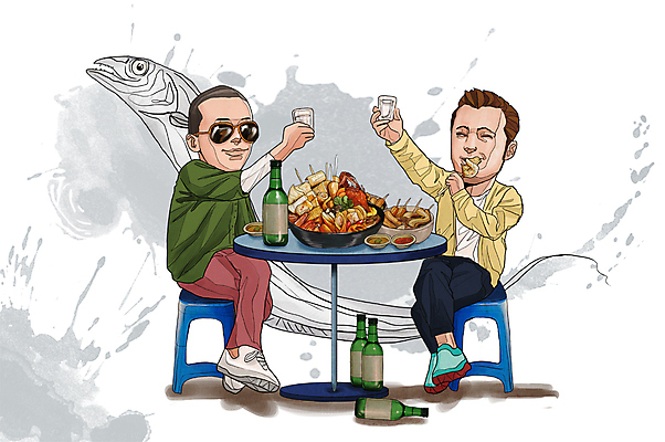 전신 PSD 동물 라이프스타일 접시 남자 행복 음식 의자 일러스트 탁자 술병 주류 함께함 어류 들기 사람 앉기 성인 두명 라이프 친구 꼬치 어묵 어묵꼬치 음주 안주 즐거움 만족 탕 건배 소주 음주문화 소주병 술자리 비어피플 소주잔 포장마차 남자만 성인남자만 성인만 국내일러스트 식기 감정 음료 가구 컨셉 술잔 관계 모션 병_용기 생활 식당 수중동물 파일형식