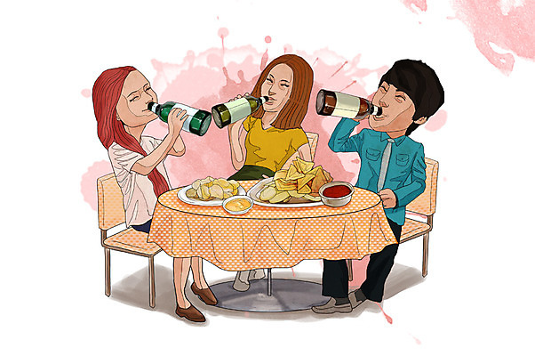 전신 PSD 라이프스타일 접시 여자 남자 행복 음식 의자 일러스트 탁자 술병 맥주 주류 함께함 들기 사람 앉기 성인 라이프 세명 친구 과자 마시기 음주 안주 즐거움 만족 맥주병 음주문화 술자리 감자칩 나쵸 비어피플 성인만 국내일러스트 식기 감정 음료 가구 컨셉 관계 모션 병_용기 디저트 생활 칩_음식 파일형식