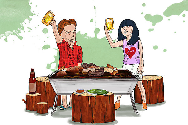 전신 PSD 라이프스타일 접시 커플 여자 남자 행복 음식 채소 의자 일러스트 탁자 술병 맥주 주류 함께함 육류 서기 사람 성인 두명 라이프 손들기 버섯 소시지 그릴 바비큐 음주 안주 즐거움 만족 건배 쌈 나무의자 맥주잔 불판 맥주병 음주문화 술자리 비어피플 성인만 국내일러스트 식기 감정 음료 가구 컨셉 술잔 식재료 관계 모션 주방용품 병_용기 생활 목재 가공식품 파일형식