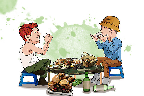 전신 PSD 라이프스타일 접시 여자 남자 행복 음식 의자 일러스트 탁자 술병 조개 주류 함께함 쟁반 들기 사람 앉기 성인 두명 라이프 친구 마시기 조개껍데기 그릴 냄비 구이 음주 안주 즐거움 만족 마주앉기 소주 음주문화 소주병 술자리 비어피플 소주잔 조개구이 성인만 국내일러스트 식기 감정 음료 가구 컨셉 술잔 관계 모션 주방용품 병_용기 어패류 생활 솥 파일형식