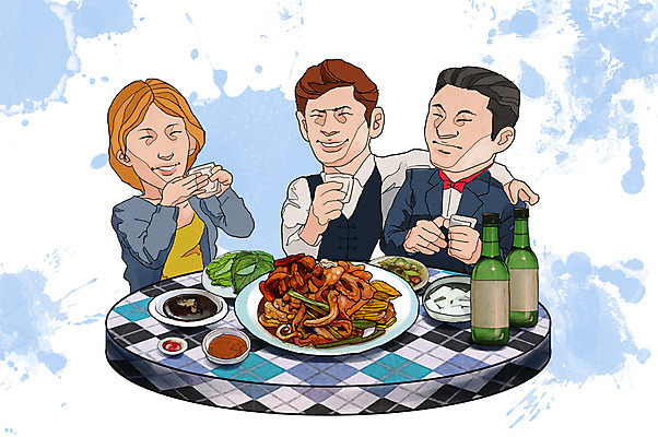 PSD 라이프스타일 접시 여자 남자 행복 음식 채소 일러스트 탁자 어깨동무 술병 주류 함께함 웃음 들기 사람 앉기 상반신 성인 라이프 세명 상추 음주 안주 즐거움 만족 볶음 쌈 소주 낙지 음주문화 소주병 술자리 낙지볶음 비어피플 소주잔 성인만 국내일러스트 식기 감정 음료 한식 포즈 가구 컨셉 술잔 모션 병_용기 연체동물 표정 생활 수중동물 파일형식