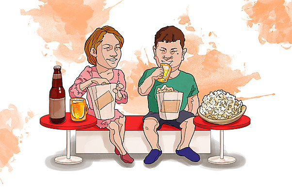 전신 PSD 라이프스타일 접시 커플 여자 남자 행복 음식 의자 일러스트 탁자 술병 맥주 주류 함께함 웃음 들기 사람 앉기 성인 두명 라이프 음주 안주 즐거움 만족 팝콘 맥주잔 맥주병 음주문화 술자리 비어피플 성인만 국내일러스트 식기 감정 음료 가구 컨셉 술잔 관계 모션 병_용기 표정 생활 파일형식