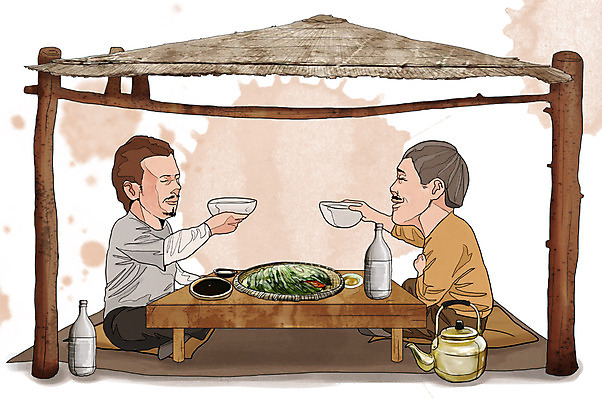 전신 PSD 라이프스타일 접시 남자 행복 음식 일러스트 탁자 주전자 술병 주류 함께함 들기 사람 앉기 성인 두명 라이프 친구 사발 오두막 전 음주 안주 즐거움 만족 건배 막걸리 음주문화 술자리 동동주 비어피플 파전 남자만 성인남자만 성인만 국내일러스트 식기 감정 음료 가구 컨셉 관계 모션 주방용품 병_용기 생활 사기그릇 부침개 파일형식