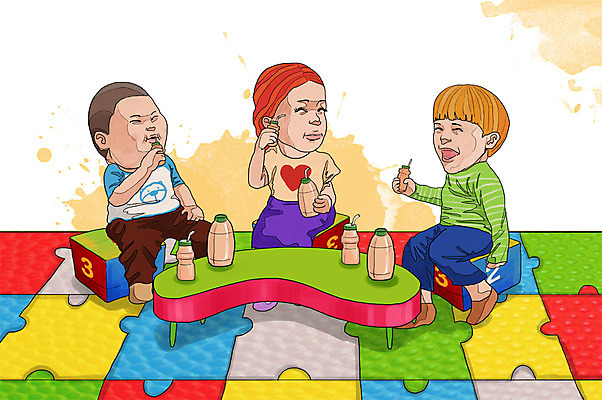 전신 PSD 라이프스타일 여자 남자 행복 음료 어린이 의자 일러스트 탁자 디저트 함께함 사람 앉기 소녀 소년 라이프 세명 블록 퍼즐 즐거움 만족 요구르트 어린이만 국내일러스트 감정 음식 가구 컨셉 모션 유제품 생활 파일형식